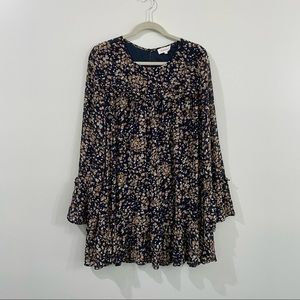 Böhme Long Sleeve Boho Floral Shift Dress Sz L NWOT